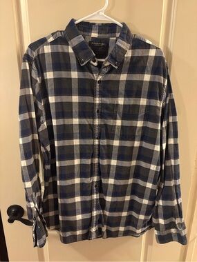 Banana Republic Navy and White Plaid Button-Down Shirt